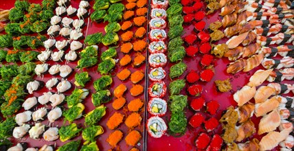 Various colourful sorts of Sushi