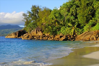 Evening light on the beach of Anse Soleil