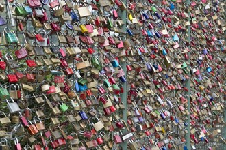 Love locks on a wire fence