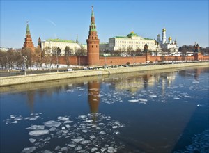 Moscow Kremlin with palace and cathedrals in spring