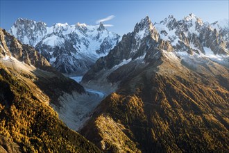 Mont Blanc massif with the Mer de Glace glacier in Chamonix
