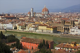 Panoramic view over the river Arno towards the historic centre