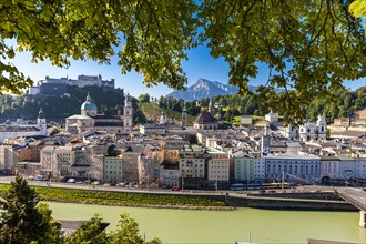 View from the Kapuzinerberg on the old town with Hohensalzburg Castle