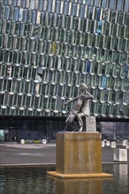 Monument in front of Harpa concert hall and conference centre