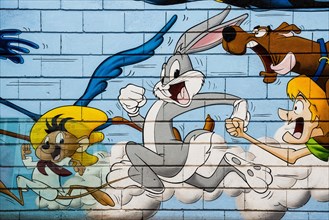 Painted house wall with cartoon characters