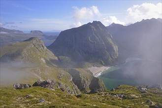 Kvalvika Beach from the mountain Ryten