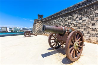 Old cannon outside the castle Castillo de San Gabriel