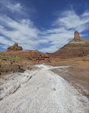 Salt deposits in a dry river bed