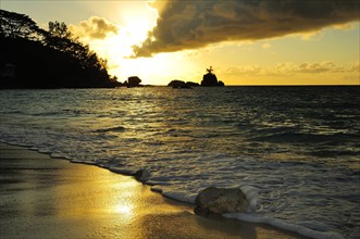 Sunset on the beach of Anse Soleil