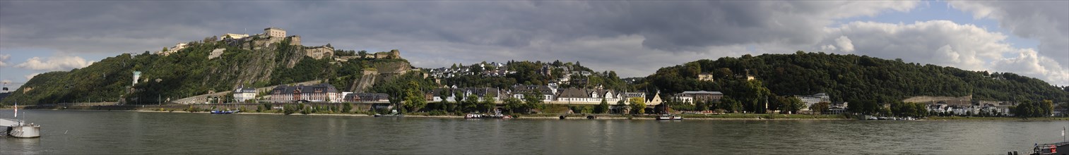 Panoramic view of Ehrenbreitstein Fortress from Koblenz across the Rhine