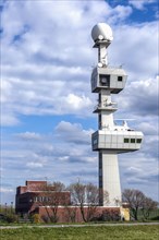 Knock Lighthouse with the radar and radio tower of the Ems traffic control centre