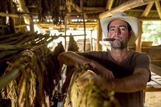 Tobacco farmer Luis Manne Alvares Rodrigues smoking a Havana cigar