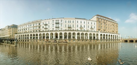 Panorama of the Alster Arcades on the Inner Alster lake