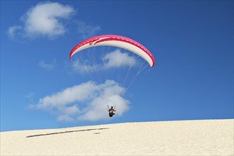 Paraglider taking off from the coast