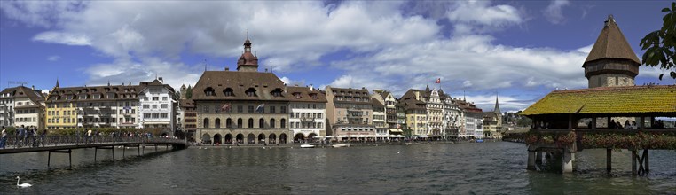 Panorama of Reuss promenade with Pfister Guildhall