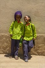School girls wearing school uniforms