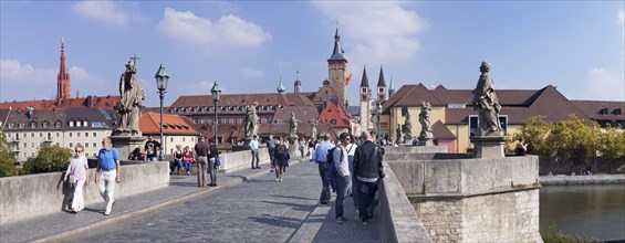 Old Main Bridge overlooking Wurzburg Cathedral and Neumunster collegiate church