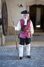 Traditionally dressed guard in the Alba Carolina Fortress