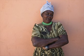 Namibian woman wearing a headscarf near Spitzkoppe