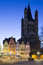 Reconstructed gabled buildings at Fischmarkt square in the historic centre of Cologne