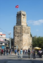 Historical clock tower with the Turkish flag