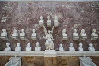 Wall with busts of famous personalities inside the Walhalla memorial