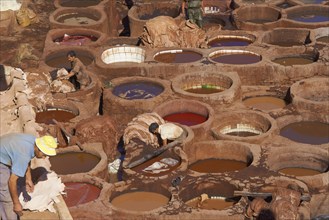 Traditional tannery with dying vats