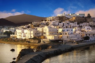 Harbour view of Naxos town in the evening light