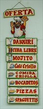 Menu card at a restaurant