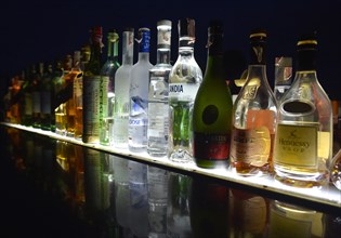 Bottles of various spirits in a row
