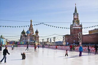 Skating rink on Red Square in winter