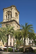 Plaza Romanilla with the tower of the Granada Cathedral