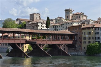Wooden bridge Ponte degli Alpini over the Brenta river