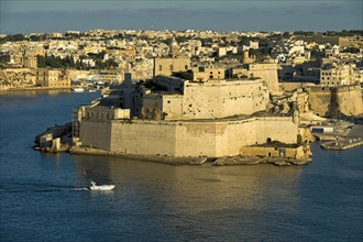 View of Valletta of the fortress Fort St. Angelo in the centre of the Grand Harbour