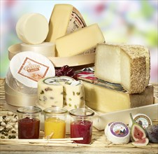 Selection of different cheeses with figs