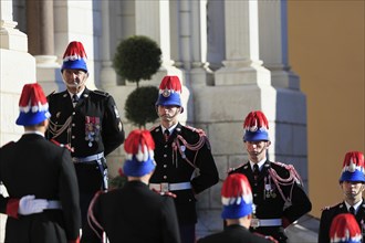 Bodyguard of the Prince in front of the cathedral on Fete du Prince national holiday