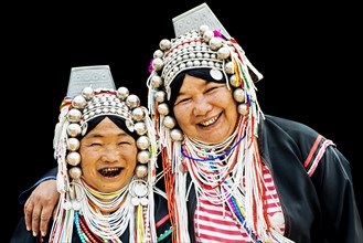Akha hill tribe women in traditional dress