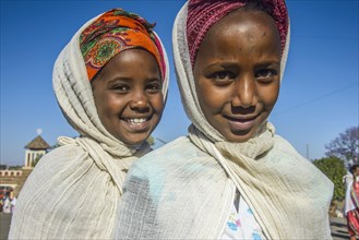 Orthodox girls dressed for the Easter ceremony