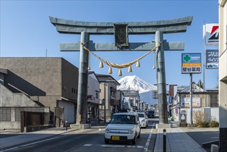 Street scene in a residential area with Torii