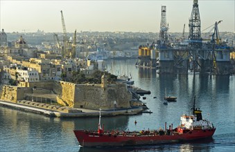 Chemical tanker in the harbor of Santa Tereza Grand Harbour of Valletta