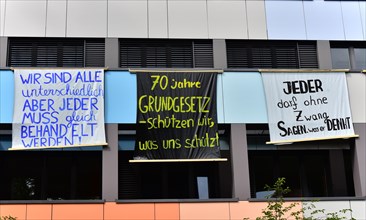 70 years of the Basic Law banners at the Freiburger Gymnasium St. Ursula