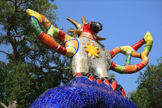 Colorful sculpture in the Giardino dei Tarocchi or Garden of the Tarot