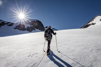 Mountaineer during the ascent of Mt Tuckettspitze at Stelvio Pass