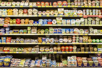 Refrigerated shelf with various dairy products
