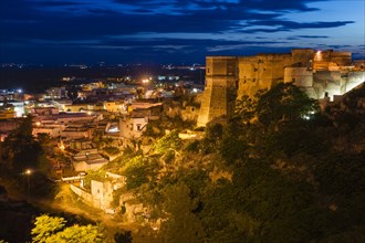 View on the castle Castello di Massafra and in the Taranto plateau on the edge of Gravina