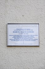 Plaque for Marcel Reich Ranicki