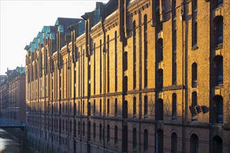 Old warehouses along Brooksfleet canal in the Speicherstadt warehouse district