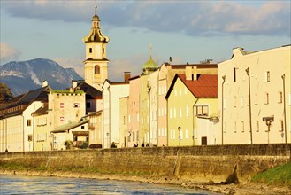 Medieval houses and Gothic town church in evening light