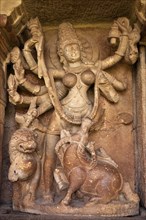 A Hindu Durga statue from the time of the Chalukya Empire in a temple at Aihole