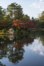 Trees with red autumn leaves by the water